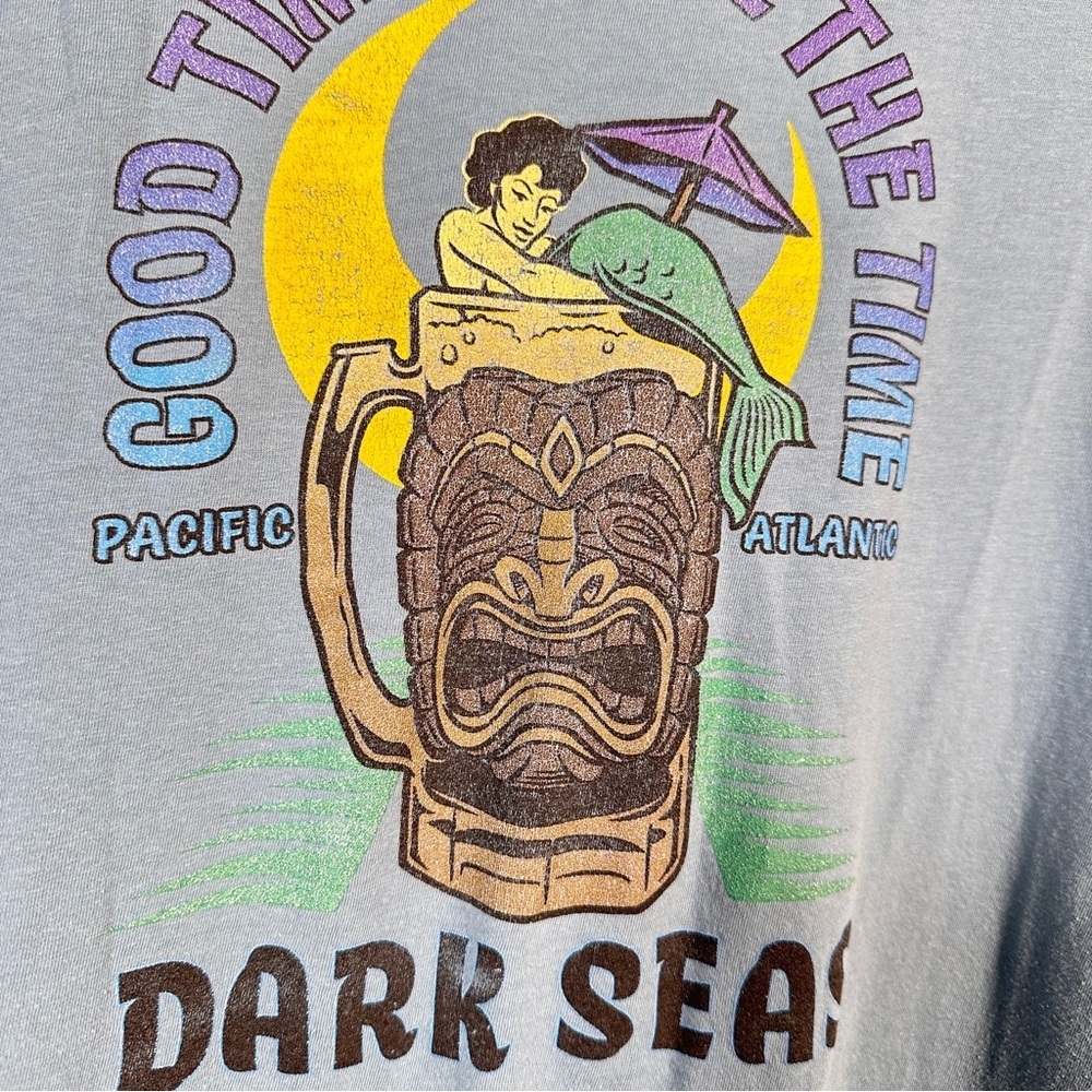 Dark Seas Division Graphic Tee — Tiki Mug Mermaid Surf Shirt (L) Blue Streetwear - Picture 5 of 9